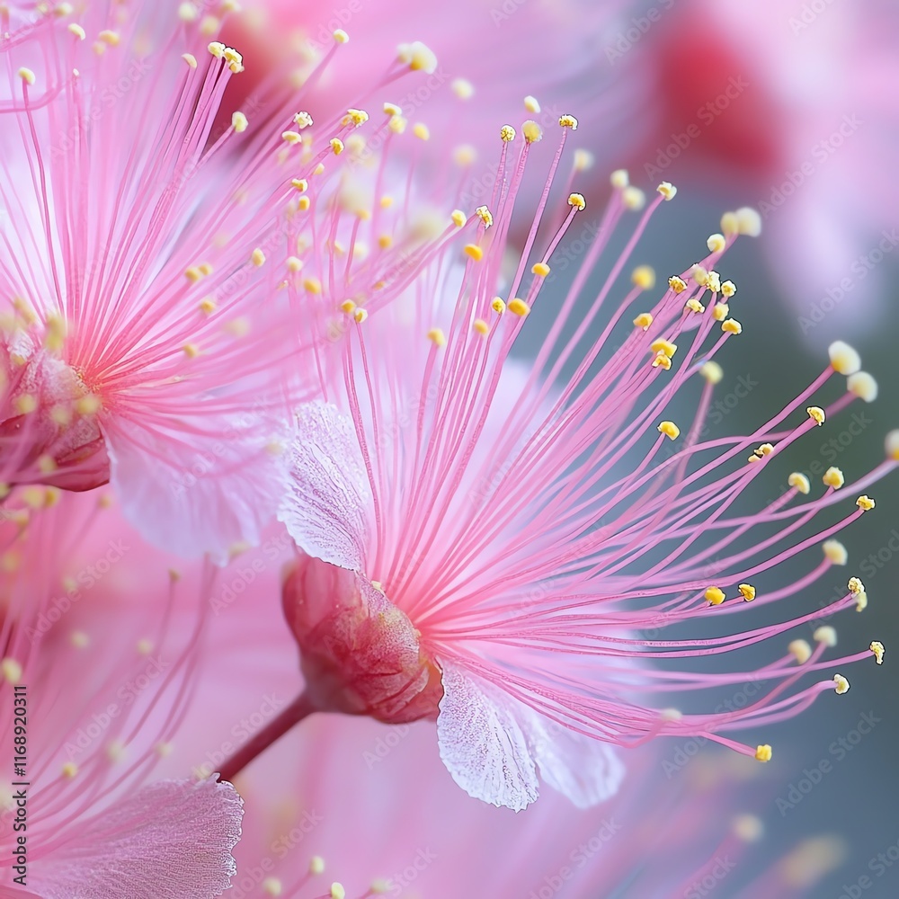 Delicate pink flower with long stamens, showcasing vibrant colors and intricate details, creating a serene and beautiful natural scene. Delicate pink flower with long stamens, showcasing vibrant colors and intricate details, creating a serene and beautiful natural scene.