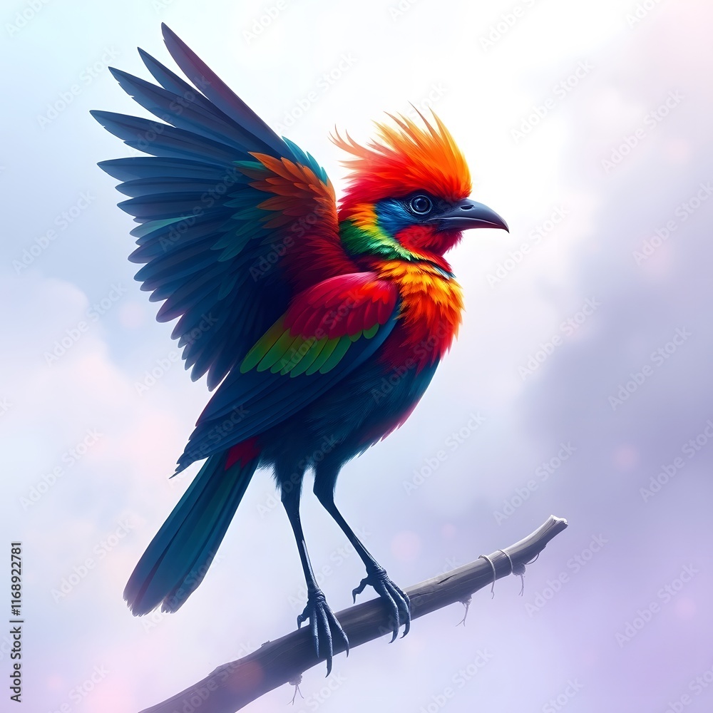 Fototapeta premium fenikeks bird, parrot, animal, vector, illustration, nature, macaw, tropical, feather, cartoon, hummingbird, wing, beak, art, fly, flying, branch, color, wildlife, wings, yellow, flower, cute, tree,