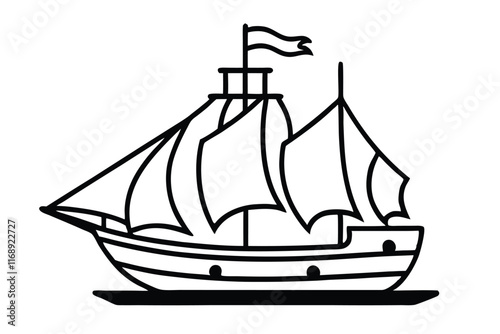 Illustration of old ship line artvector illustration