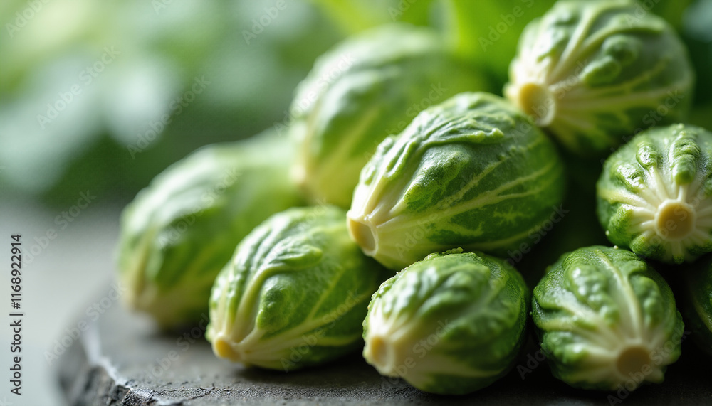 Close-up of Brussels Sprouts with vibrant texture. Close-up of Brussels Sprouts with vibrant texture.