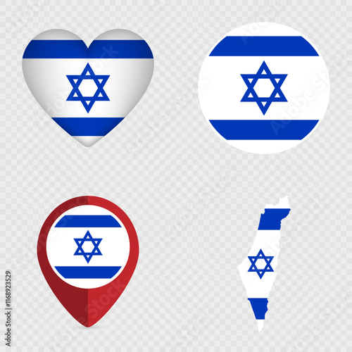 Israel Flag Icons Pack. Vector illustration.