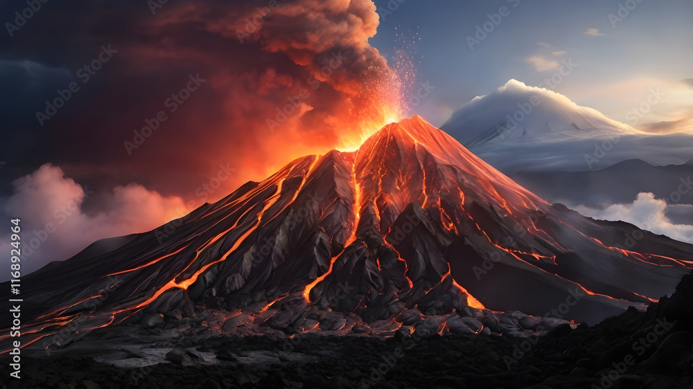 A volcano’s transition from calm to chaos captures a poetic display of molten lava erupting with a blend of grace and unyielding energy. A volcano’s transition from calm to chaos captures a poetic display of molten lava erupting with a blend of grace and unyielding energy.
