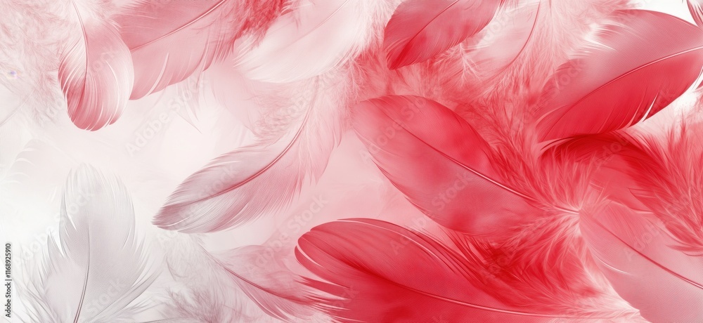 Red and White Feathers Background, Soft Textures, Elegant Design, Abstract Art, Light and Shadow Play, Decorative Elements, Feather Patterns, copy space for text Red and White Feathers Background, Soft Textures, Elegant Design, Abstract Art, Light and Shadow Play, Decorative Elements, Feather Patterns, copy space for text