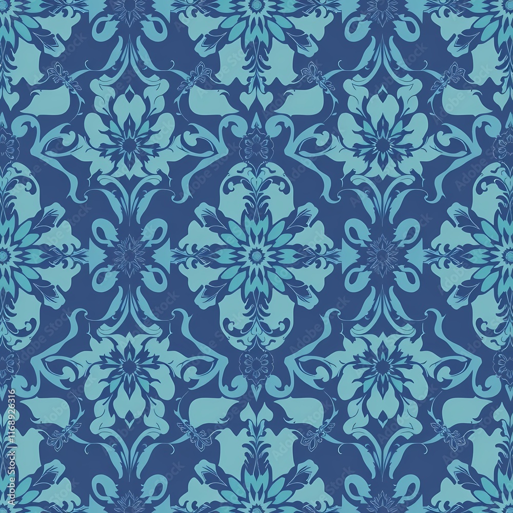 Fototapeta premium Serene Blue Floral Damask Pattern 