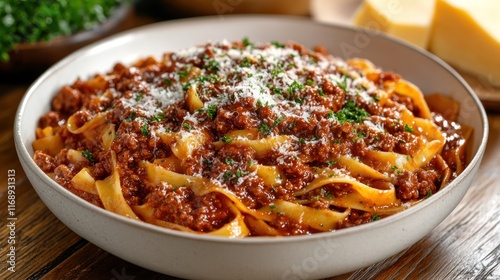 Delicious Fettuccine Bolognese with Parmesan Cheese