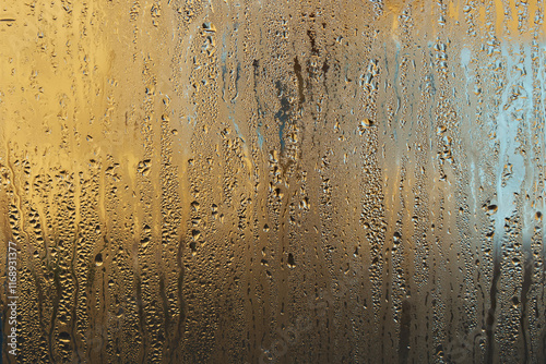 Fogged up glass with many drops