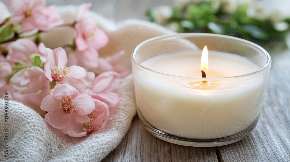 Serene candlelight and floral harmony, a tranquil still life composition Serene candlelight and floral harmony, a tranquil still life composition