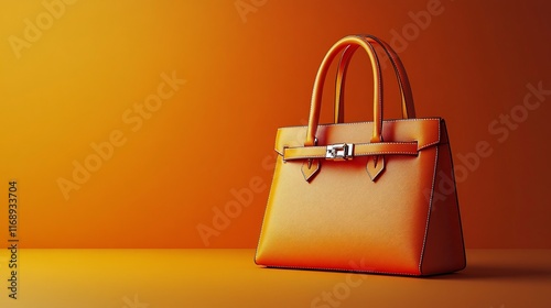 Stylish Orange Leather Handbag on Orange Background