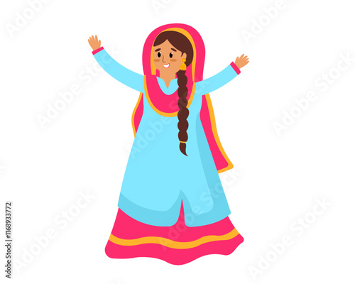 Indian punjabi woman doing Bhangra celebrating lohri Baisakhi festival
