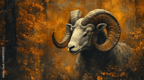 Rustic Ram Horn Illustration. Generative AI photo