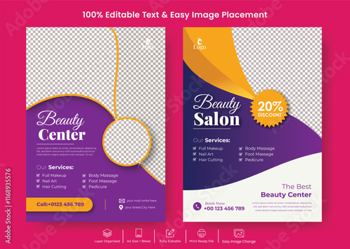 Beauty Spa salon Flyer, Hair salon flyer ,skin care flyer purple pink color template design suitable for makeup poster book cover  brochure template design