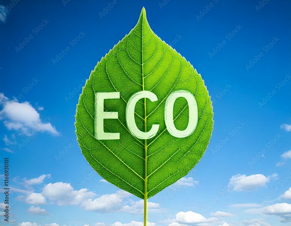 green eco leaf on sky background