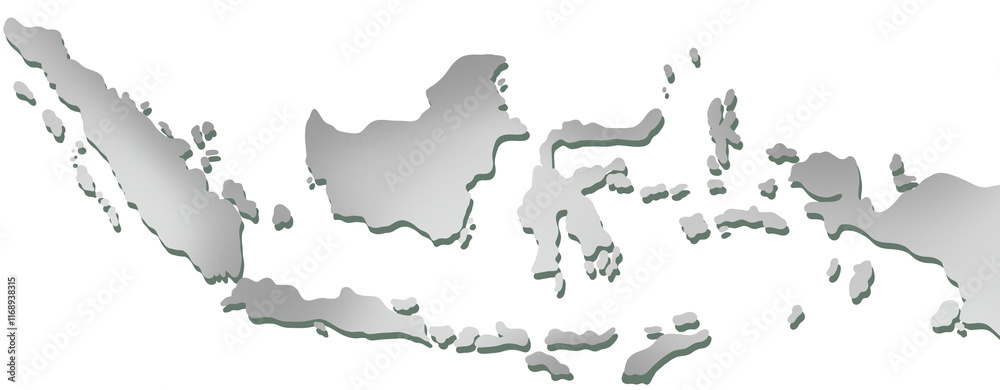 Obraz premium Indonesia map icon with perspective view on gray color gradient. Indonesia map in glass card paper 3D. Map of Indonesia in cartoon style isolated on white background. Design for Independence Day. 