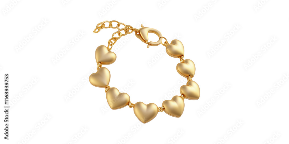 Gold Heart Bracelet Isolated On Transparent Background