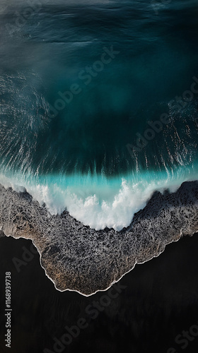 Colorful Ocean Wave. Sea water in crest shape. Sunset light and beautiful clouds on background
 photo