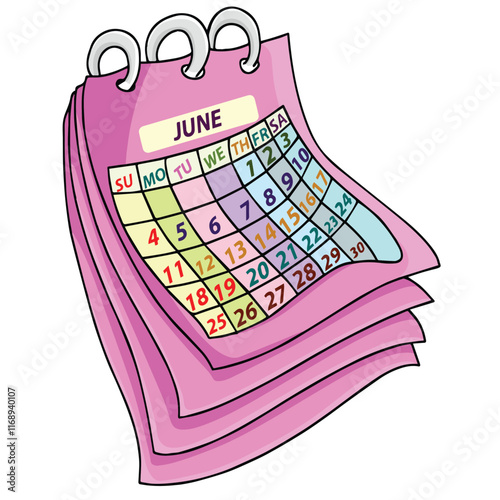 cute cartoon hand drawn vector June calendar clipart.

