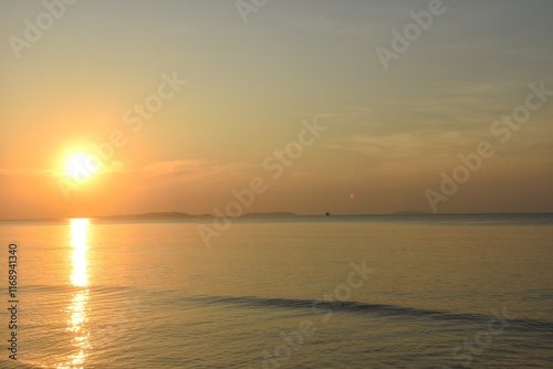 landscape of sea on sunrise at Mae Pim cape beach travel location in Thailand   