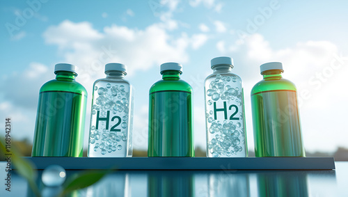 Hydrogen(H2) is clean ecological energy. Clean hydrogen energy concept. eco-friendly industry and alternative energy.  Reducing greenhouse gas emissions. photo