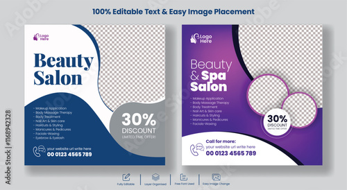 Beauty Spa Salon editable Social Media Posts Banners ads or square flyer Template Design suitable for hair salon skin care promotional banner design
