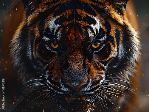 Fierce and Untamed Tiger s Intense Gaze Showcasing Powerful Fangs and Precision photo