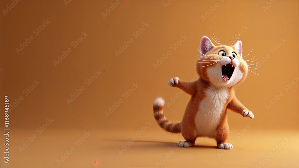 Talking Orange Cat on Beige Background, wallpapers Talking Orange Cat on Beige Background, wallpapers