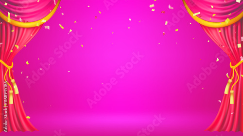 pink curtains realistic illustration background for valentine's day banner. Valentine's day minimal scene for products showcase, Promotional display. Vector room platforms.