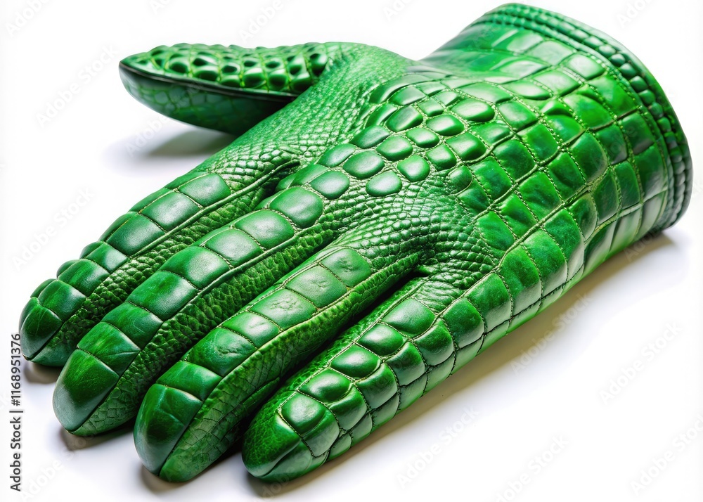 Obraz premium Green Crocodile Skin Glove, Product Photography, White Background