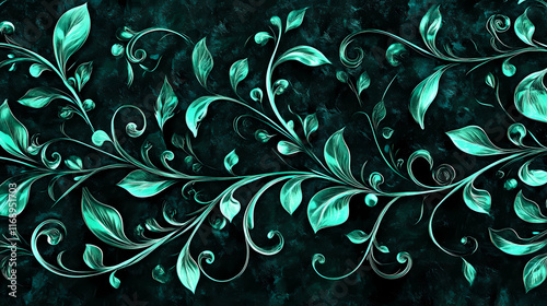 Emerald Green Leafy Patterns with Intricate Details - Lush Foliage