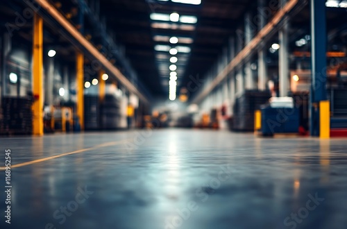 Industrial warehouse interior blurred panoramic background. photo