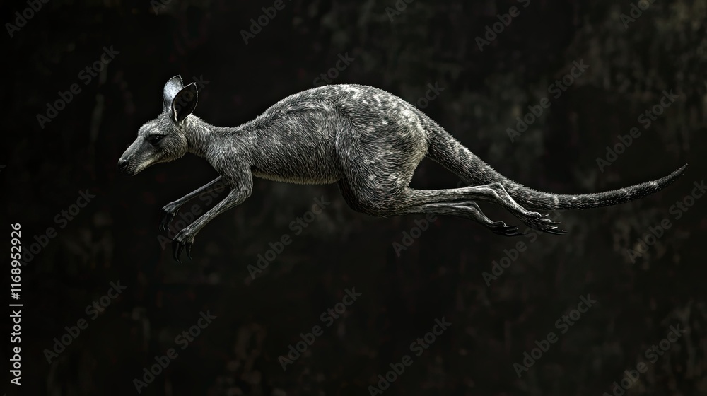 A Grey Kangaroo Leaps Through The Dark Night A Grey Kangaroo Leaps Through The Dark Night