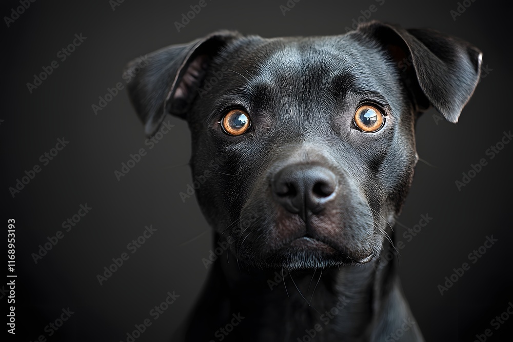 Intense Gaze of a Powerful Pitbull Dog with Perked Ears in Dramatic Lighting Intense Gaze of a Powerful Pitbull Dog with Perked Ears in Dramatic Lighting