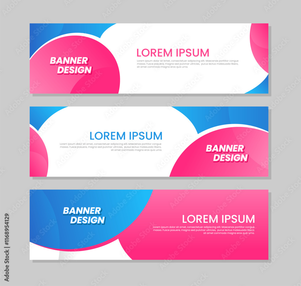 Set banner template design collection blue and pink color Set banner template design collection blue and pink color