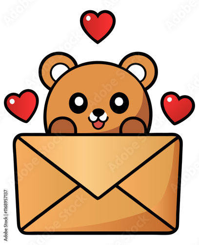 Cute bear holding a love letter Valentines Day generative ai