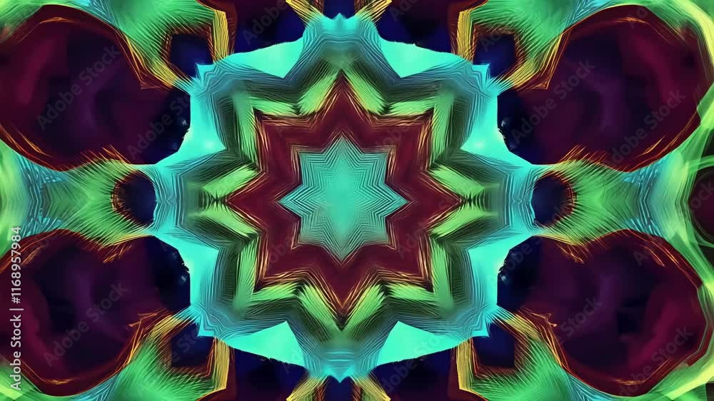 Vibrant kaleidoscopic patterns explored in abstract digital artwork showcasing intense colors and intricate designs