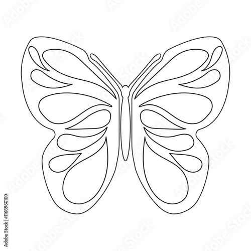 Line art illustration of a butterfly with bold outlines and decorative inner wing patterns. A simple and elegant design, ideal for coloring pages, crafts, or stencils