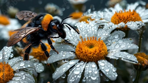 Short clip of a honey bee - apis mellifera collecting pollen on a chamomile blossom photo