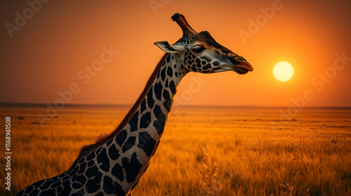 giraffe at sunset,Giraffes are such remarkable animals! Known for their long necks and unique spots, they are the tallest mammals on Earth.  photo