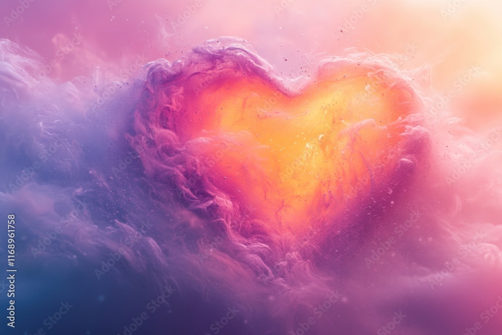Heart of dreams emerges from a pastel fog of soft colors in an ethereal landscape Heart of dreams emerges from a pastel fog of soft colors in an ethereal landscape