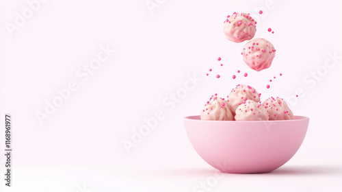 Delightful pink dessert balls in bowl with sprinkles
