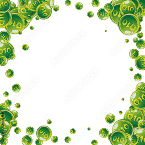 Vitamin Q10 round capsules scattered randomly.