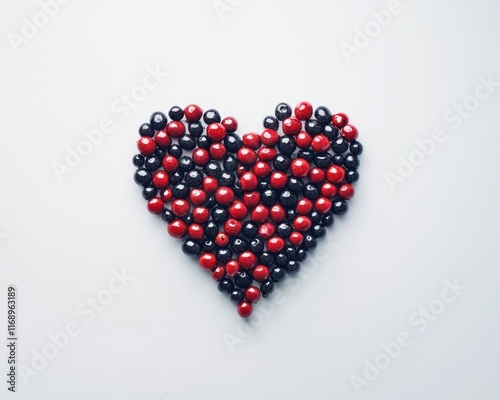 Heart Shape Created with Red and Black Round Objects on a Light Background Ideal for Love or Valentine's Day Themes in Your Creative Projects