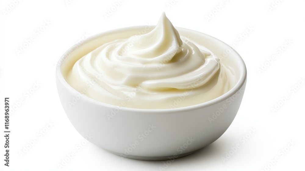 Creamy yogurt swirls in a white bowl. Perfect for food blogs, recipes, and dairy product ads. Creamy yogurt swirls in a white bowl. Perfect for food blogs, recipes, and dairy product ads.