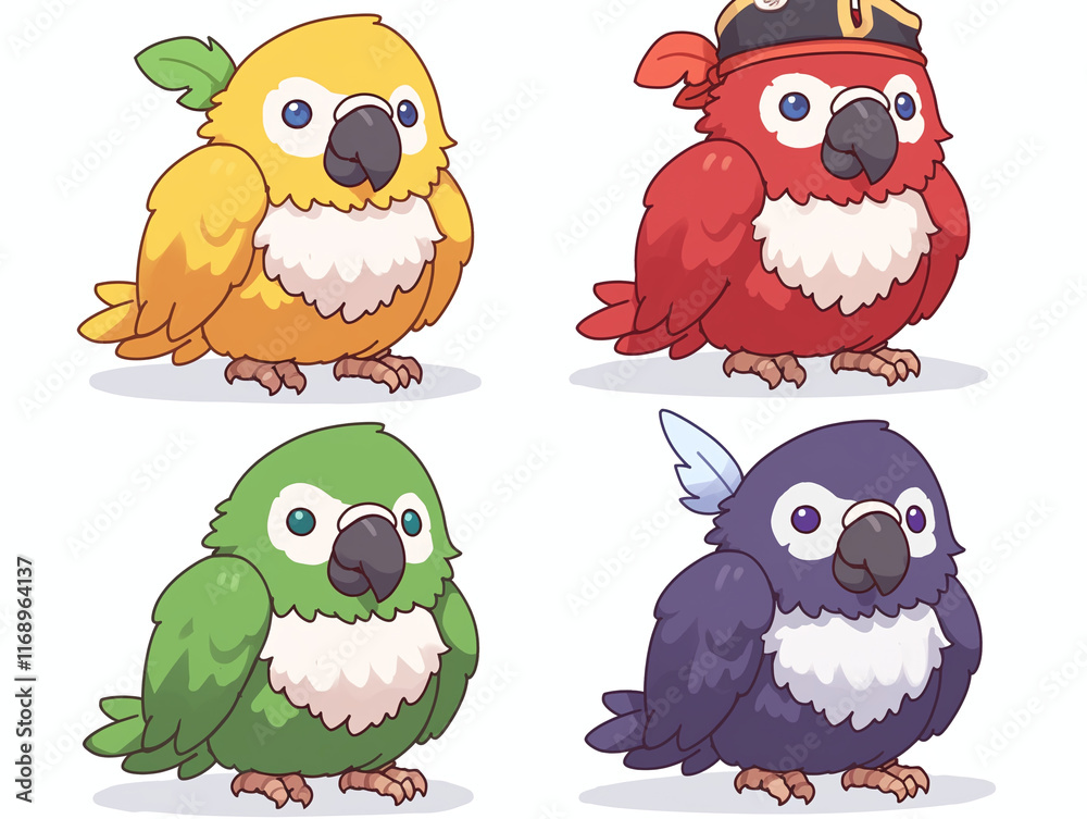 Four Colorful Cartoon Parrots Four Colorful Cartoon Parrots