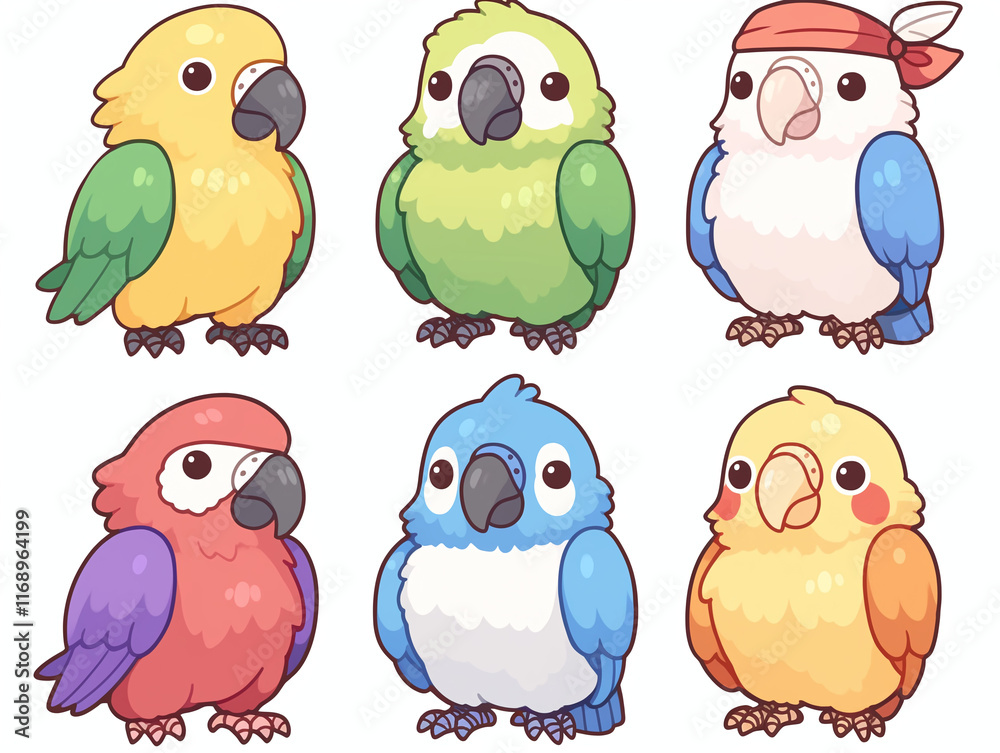 Fototapeta premium Adorable Colorful Parrots Illustration