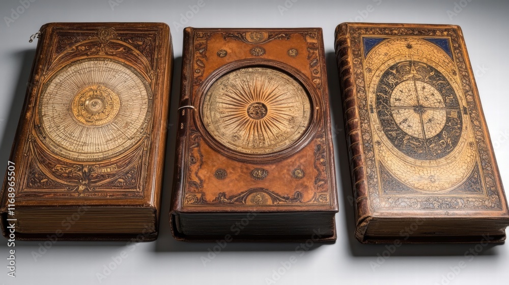 Antique Leather-Bound Books with Celestial Charts Antique Leather-Bound Books with Celestial Charts
