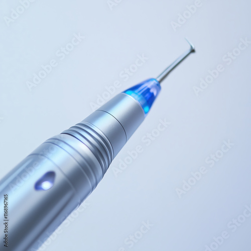Obraz na płótnie Close-up of the tip of an ultrasonic scaler on a solid light background w salonie