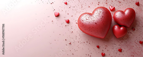 Romantic Red Hearts on Pink Background