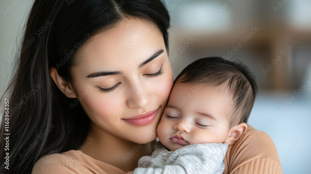 Mother lovingly cradles her newborn baby in serene moment, mother and child concept Mother lovingly cradles her newborn baby in serene moment, mother and child concept