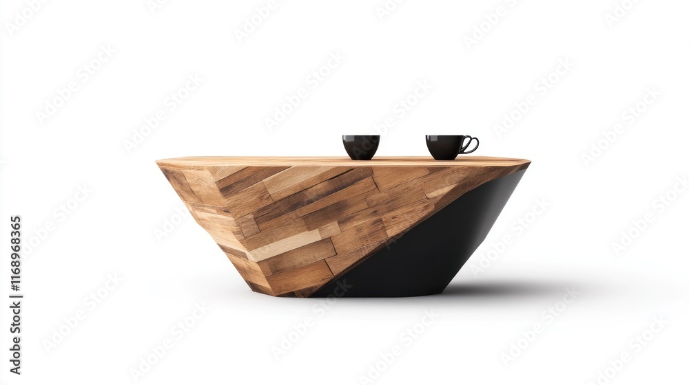 Obraz premium Unique wooden coffee table design modern living room furniture showcase contemporary setting artistic view creative concept