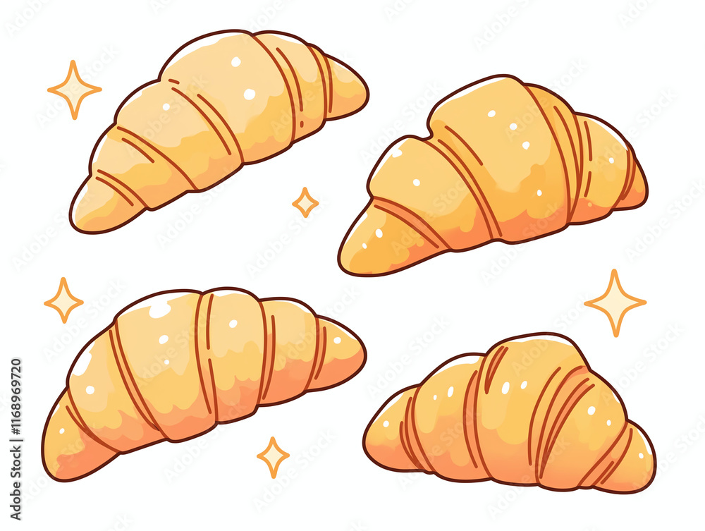 Four Croissants in a Delightful Illustration Four Croissants in a Delightful Illustration